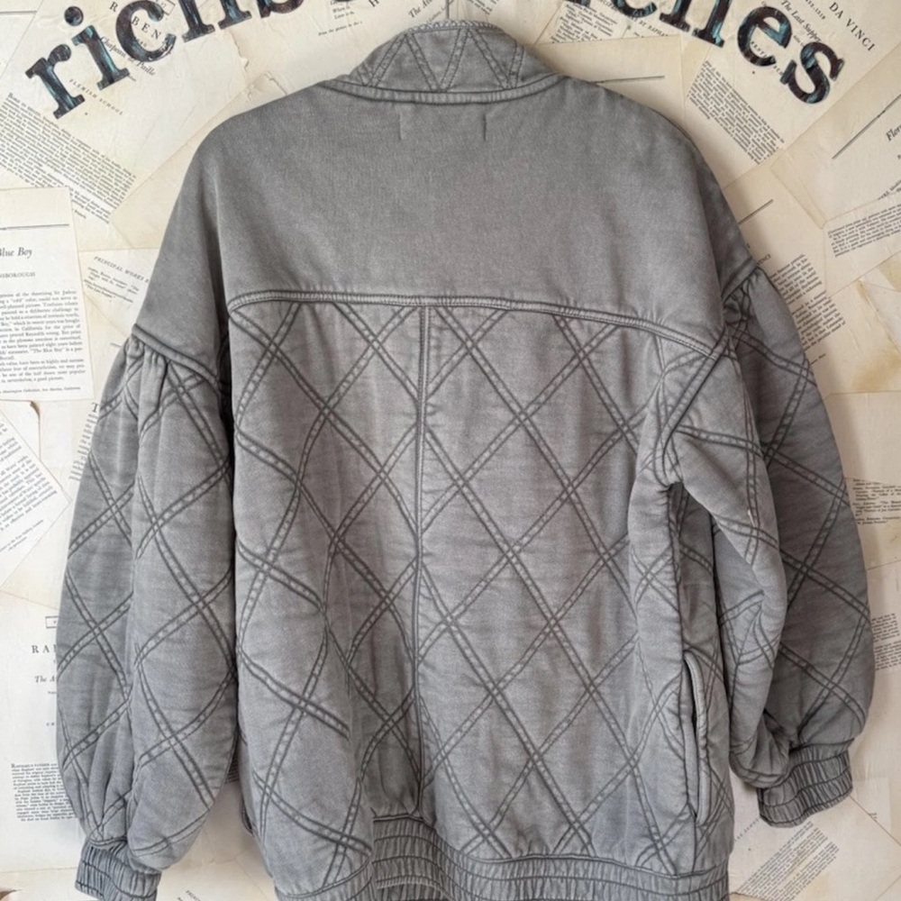 Free People Juno Jacket Quilted Oversized Bomber Button Zipper Laurel Oak - Picture 6 of 6